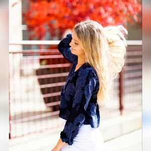 Wilfred-Aritzia Sheer Deep V Peplum Blouse - Midnight Blue